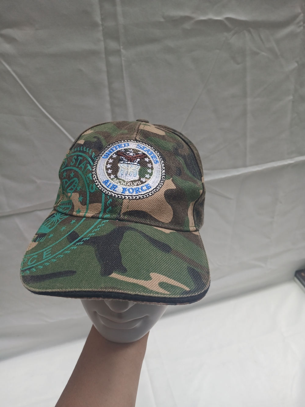 Kids Camo Baseball Cap with Military Patch - Green